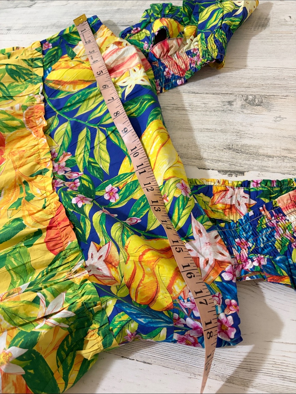 FARM Rio Caipirinha Mini Dress Tropical Fruit Flutter Sleeve Size Large - Picture 12 of 13